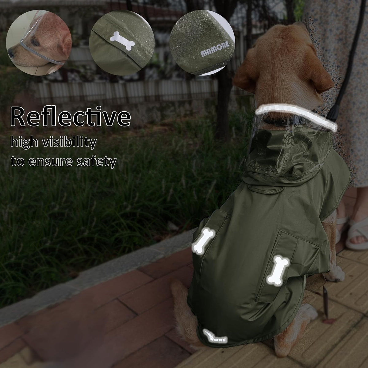 Waterproof Dog Raincoat, Adjustable Reflective Lightweight Pet Rain Clothes with Poncho Hood(Medium, Light Purple)