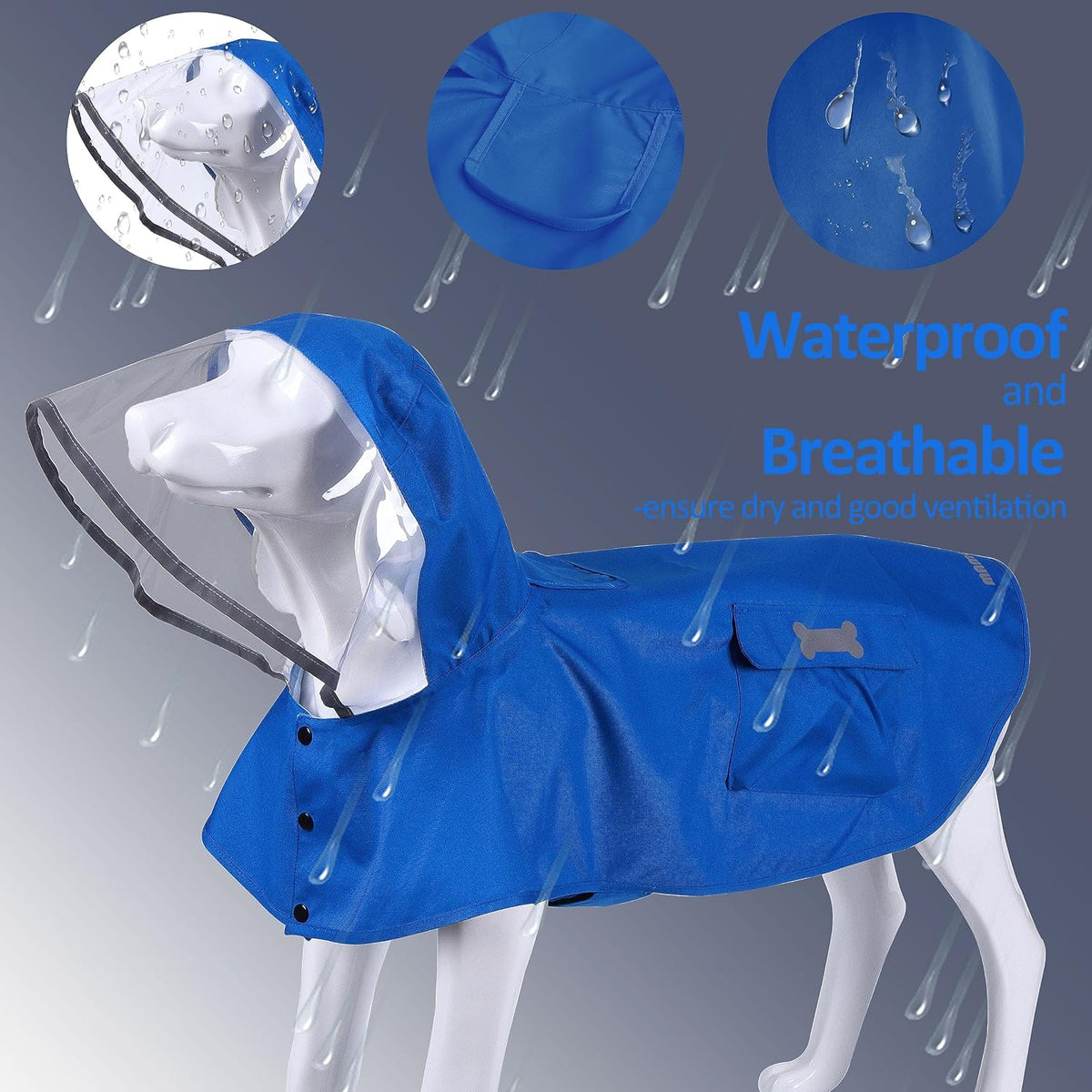 Waterproof Dog Raincoat, Adjustable Reflective Lightweight Pet Rain Clothes with Poncho Hood(Medium, Light Purple)