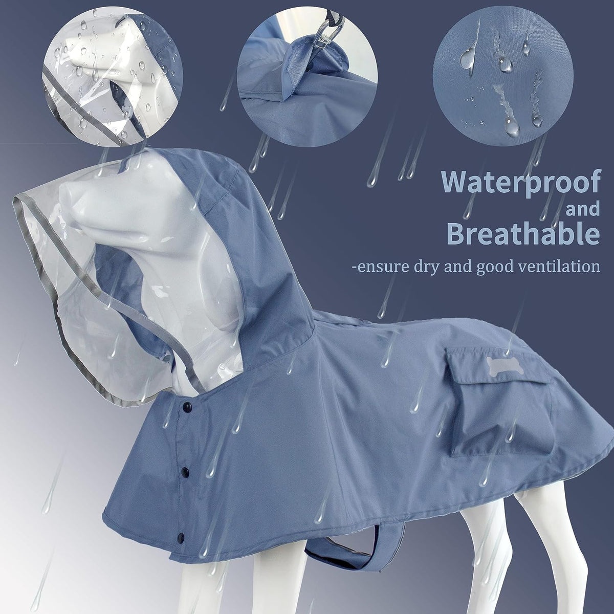 Waterproof Dog Raincoat, Adjustable Reflective Lightweight Pet Rain Clothes with Poncho Hood(Medium, Light Purple)
