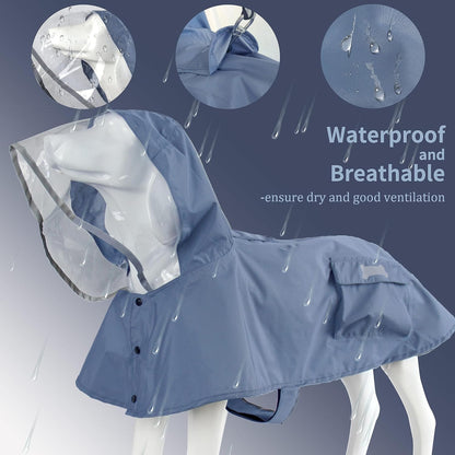 Waterproof Dog Raincoat, Adjustable Reflective Lightweight Pet Rain Clothes with Poncho Hood(Medium, Light Purple)