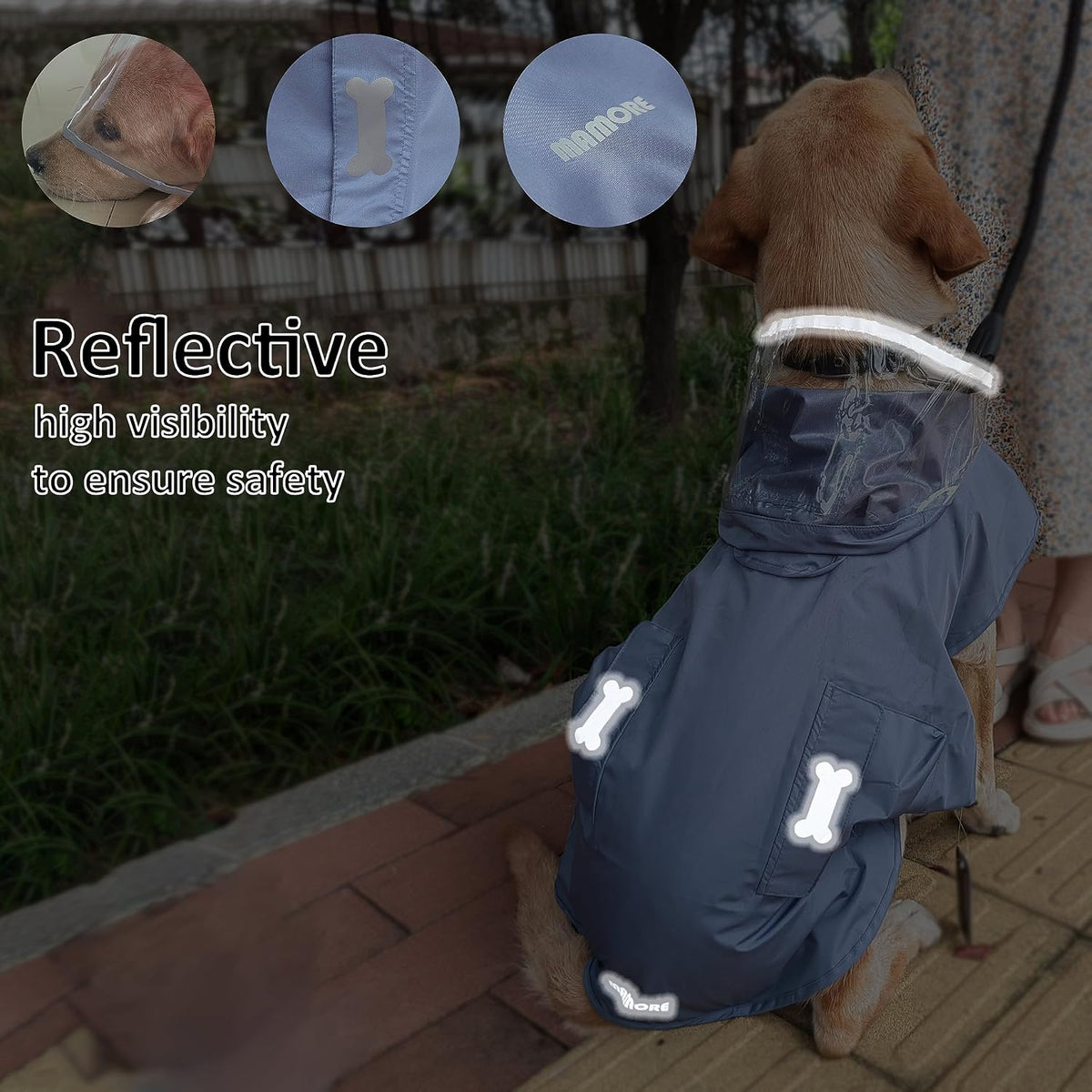 Waterproof Dog Raincoat, Adjustable Reflective Lightweight Pet Rain Clothes with Poncho Hood(Medium, Light Purple)
