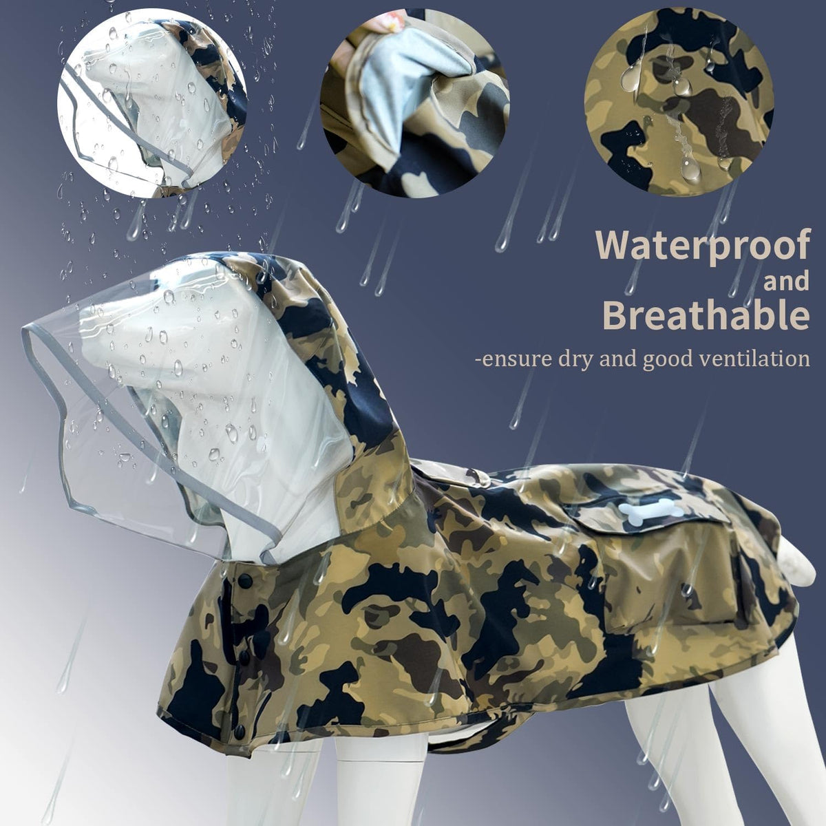 Waterproof Dog Raincoat, Adjustable Reflective Lightweight Pet Rain Clothes with Poncho Hood(Medium, Light Purple)