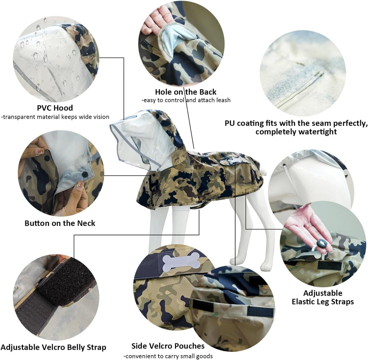 Waterproof Dog Raincoat, Adjustable Reflective Lightweight Pet Rain Clothes with Poncho Hood(Medium, Light Purple)