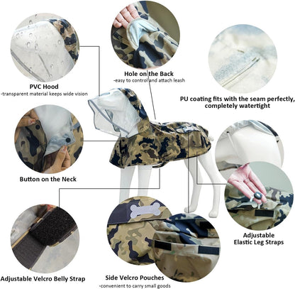 Waterproof Dog Raincoat, Adjustable Reflective Lightweight Pet Rain Clothes with Poncho Hood(Medium, Light Purple)