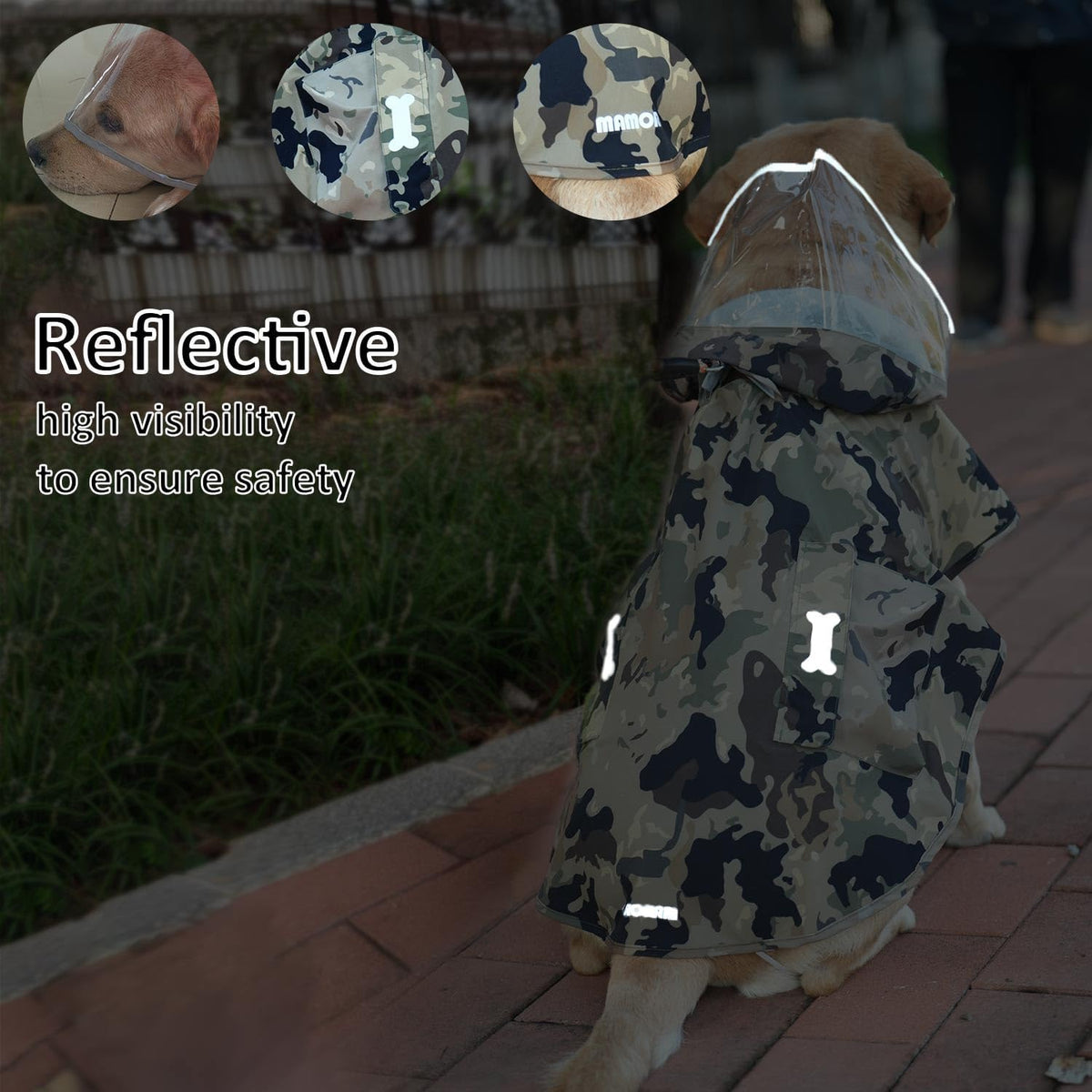 Waterproof Dog Raincoat, Adjustable Reflective Lightweight Pet Rain Clothes with Poncho Hood(Medium, Light Purple)