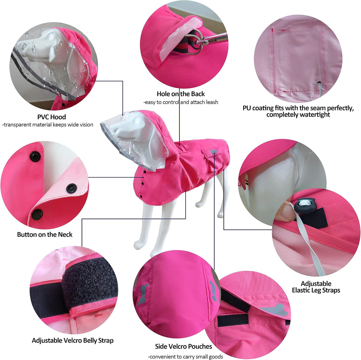 Waterproof Dog Raincoat, Adjustable Reflective Lightweight Pet Rain Clothes with Poncho Hood(Medium, Light Purple)