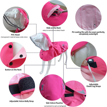 Waterproof Dog Raincoat, Adjustable Reflective Lightweight Pet Rain Clothes with Poncho Hood(Medium, Light Purple)