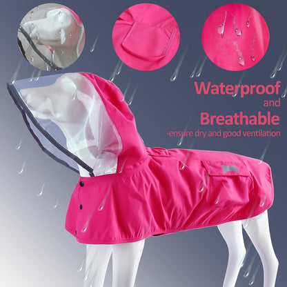 Waterproof Dog Raincoat, Adjustable Reflective Lightweight Pet Rain Clothes with Poncho Hood(Medium, Light Purple)