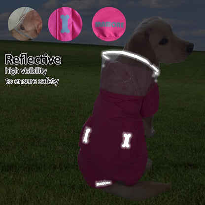 Waterproof Dog Raincoat, Adjustable Reflective Lightweight Pet Rain Clothes with Poncho Hood(Medium, Light Purple)