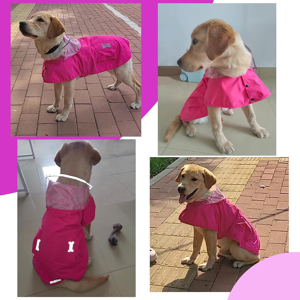 Waterproof Dog Raincoat, Adjustable Reflective Lightweight Pet Rain Clothes with Poncho Hood(Medium, Light Purple)