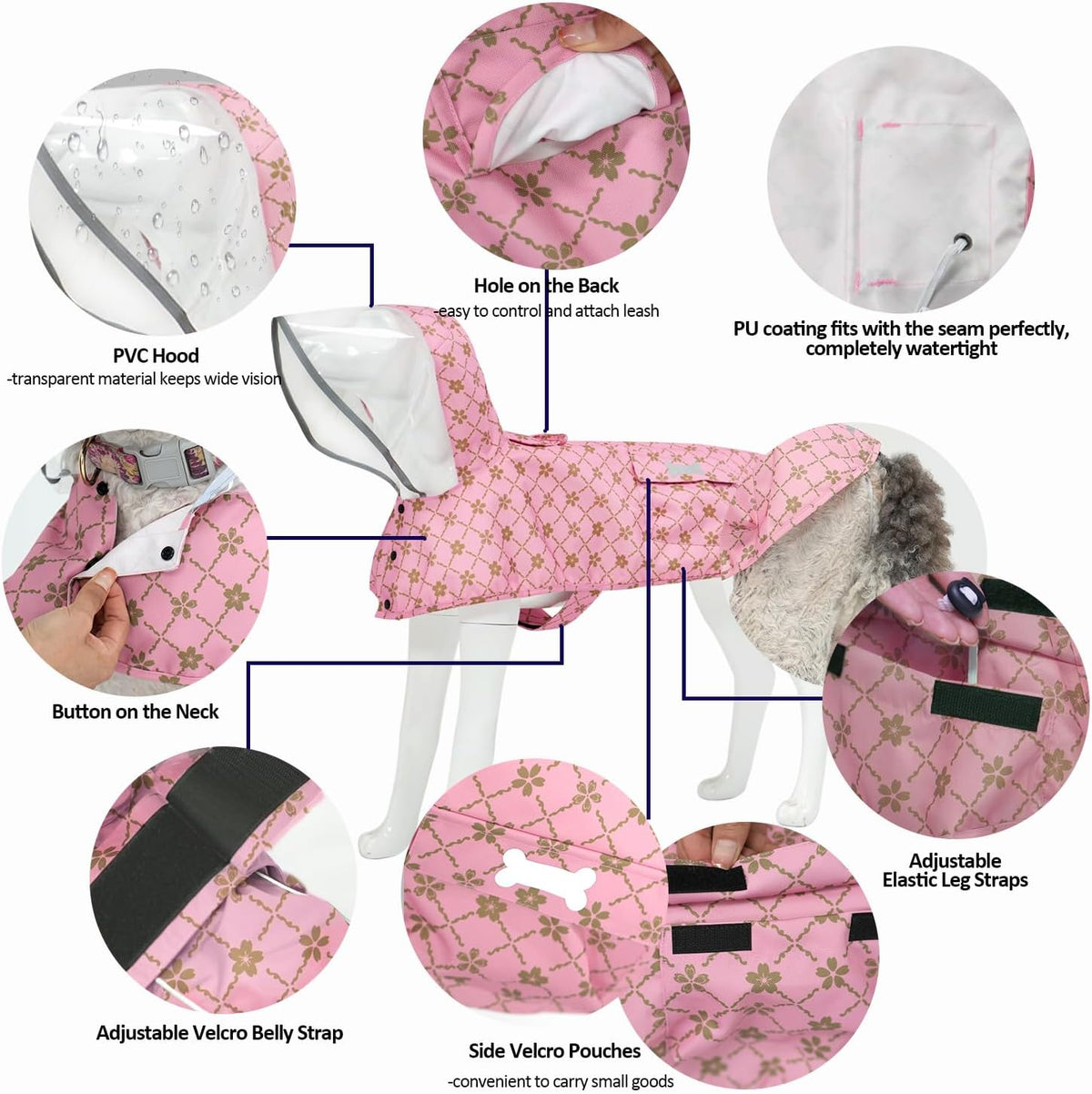 Waterproof Dog Raincoat, Adjustable Reflective Lightweight Pet Rain Clothes with Poncho Hood(Medium, Light Purple)