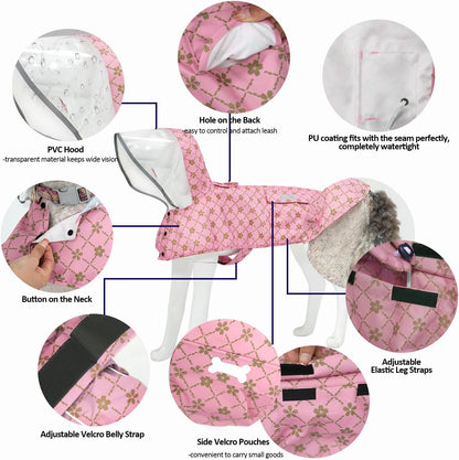 Waterproof Dog Raincoat, Adjustable Reflective Lightweight Pet Rain Clothes with Poncho Hood(Medium, Light Purple)