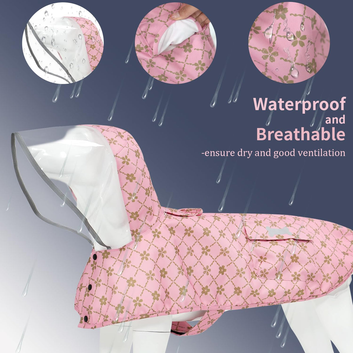 Waterproof Dog Raincoat, Adjustable Reflective Lightweight Pet Rain Clothes with Poncho Hood(Medium, Light Purple)