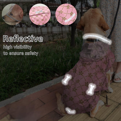 Waterproof Dog Raincoat, Adjustable Reflective Lightweight Pet Rain Clothes with Poncho Hood(Medium, Light Purple)