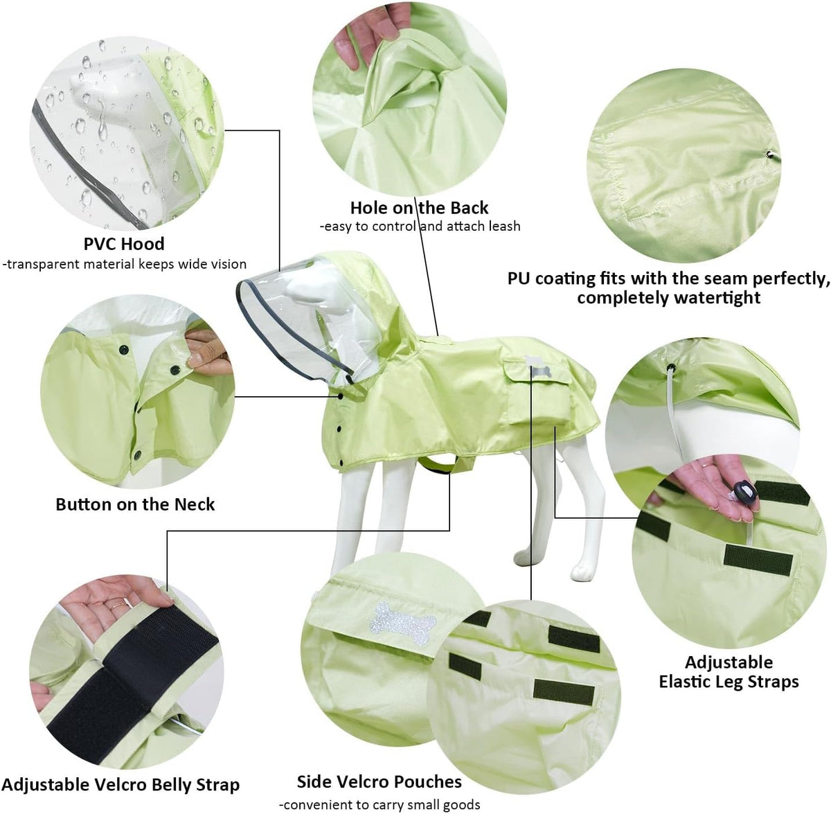 Waterproof Dog Raincoat, Adjustable Reflective Lightweight Pet Rain Clothes with Poncho Hood(Medium, Light Purple)