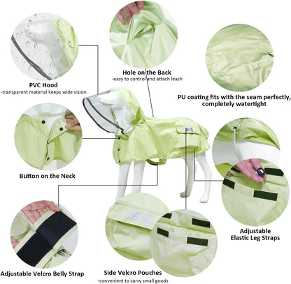 Waterproof Dog Raincoat, Adjustable Reflective Lightweight Pet Rain Clothes with Poncho Hood(Medium, Light Purple)