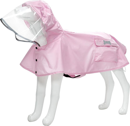 Waterproof Dog Raincoat, Adjustable Reflective Lightweight Pet Rain Clothes with Poncho Hood(Medium, Light Purple)