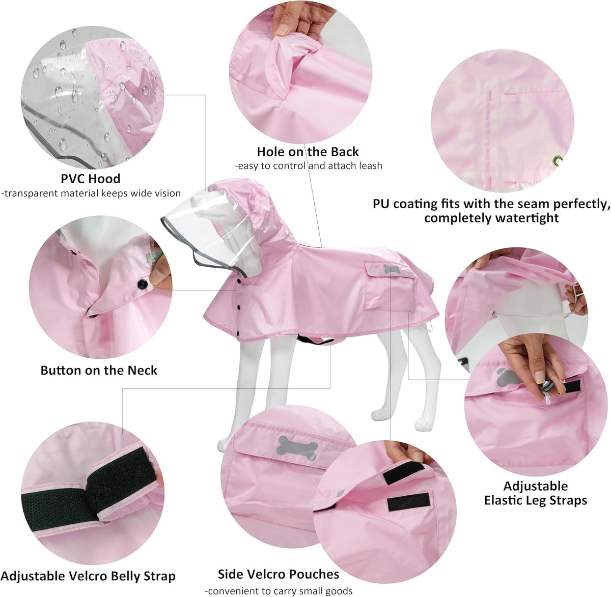 Waterproof Dog Raincoat, Adjustable Reflective Lightweight Pet Rain Clothes with Poncho Hood(Medium, Light Purple)