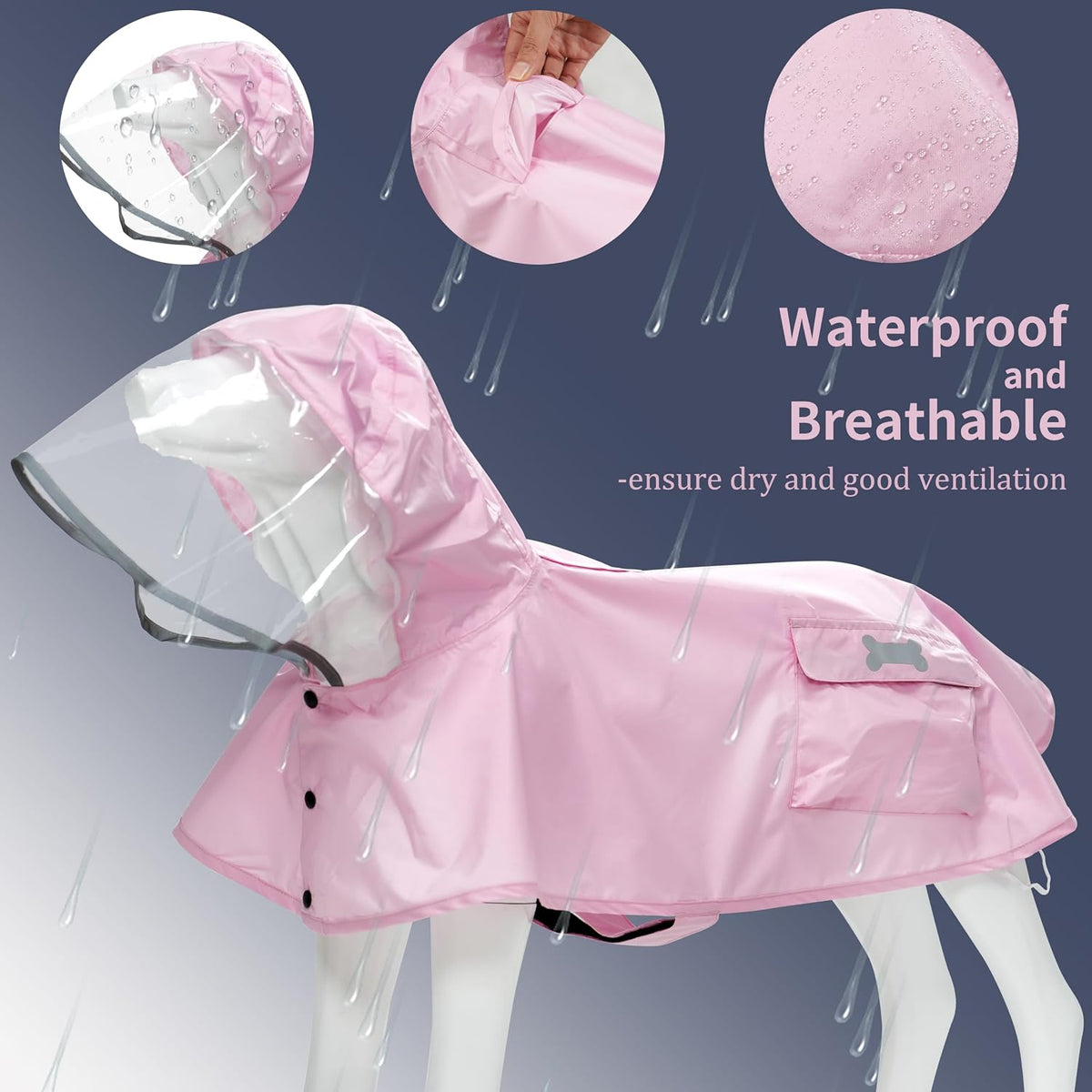 Waterproof Dog Raincoat, Adjustable Reflective Lightweight Pet Rain Clothes with Poncho Hood(Medium, Light Purple)