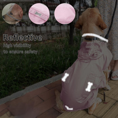 Waterproof Dog Raincoat, Adjustable Reflective Lightweight Pet Rain Clothes with Poncho Hood(Medium, Light Purple)