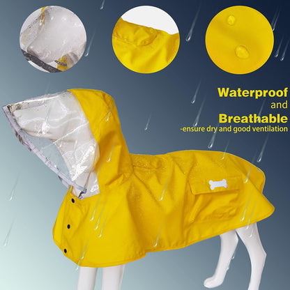Waterproof Dog Raincoat, Adjustable Reflective Lightweight Pet Rain Clothes with Poncho Hood(Medium, Light Purple)