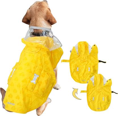 Waterproof Dog Raincoat, Adjustable Reflective Lightweight Pet Rain Clothes with Poncho Hood(Medium, Light Purple)