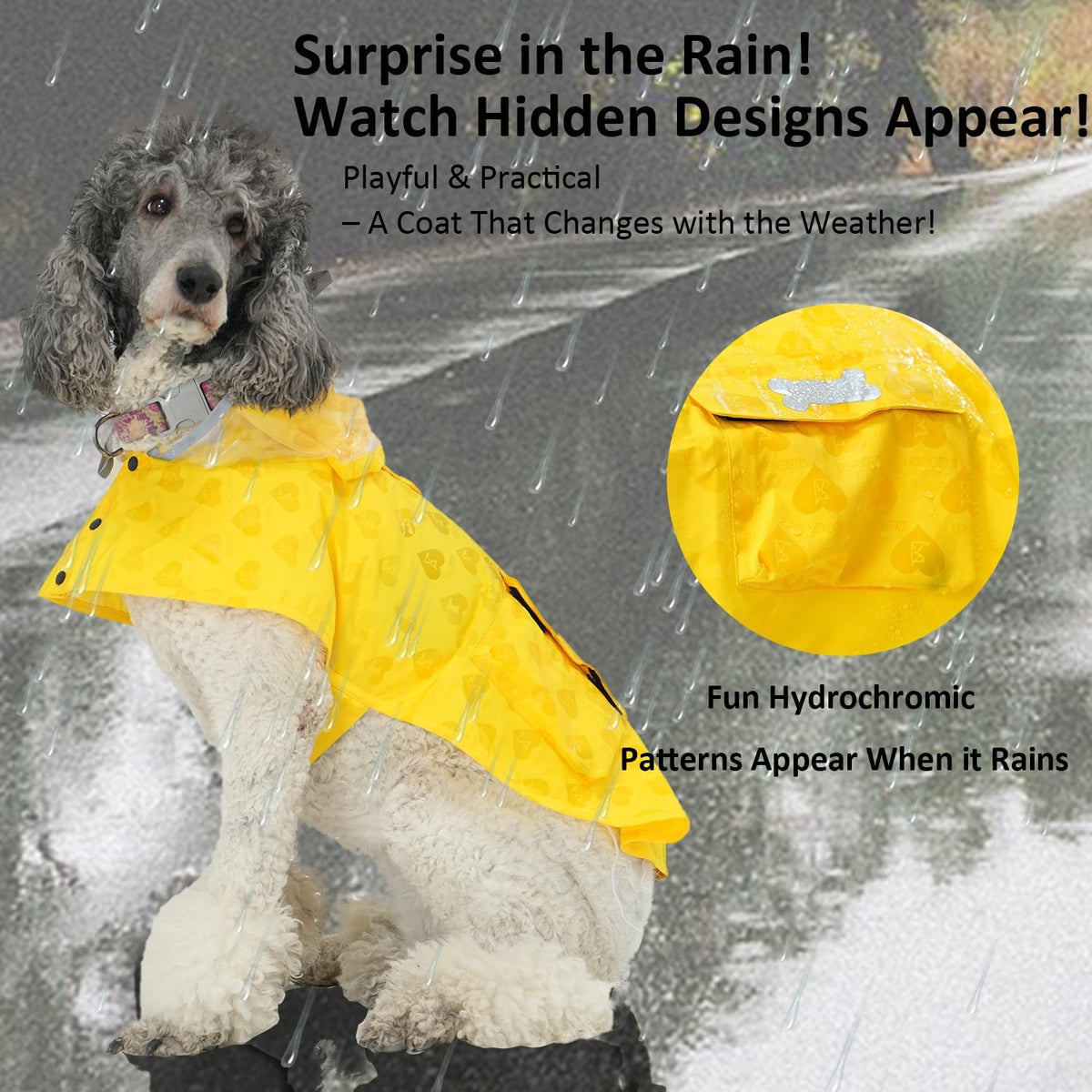 Waterproof Dog Raincoat, Adjustable Reflective Lightweight Pet Rain Clothes with Poncho Hood(Medium, Light Purple)