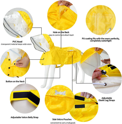 Waterproof Dog Raincoat, Adjustable Reflective Lightweight Pet Rain Clothes with Poncho Hood(Medium, Light Purple)