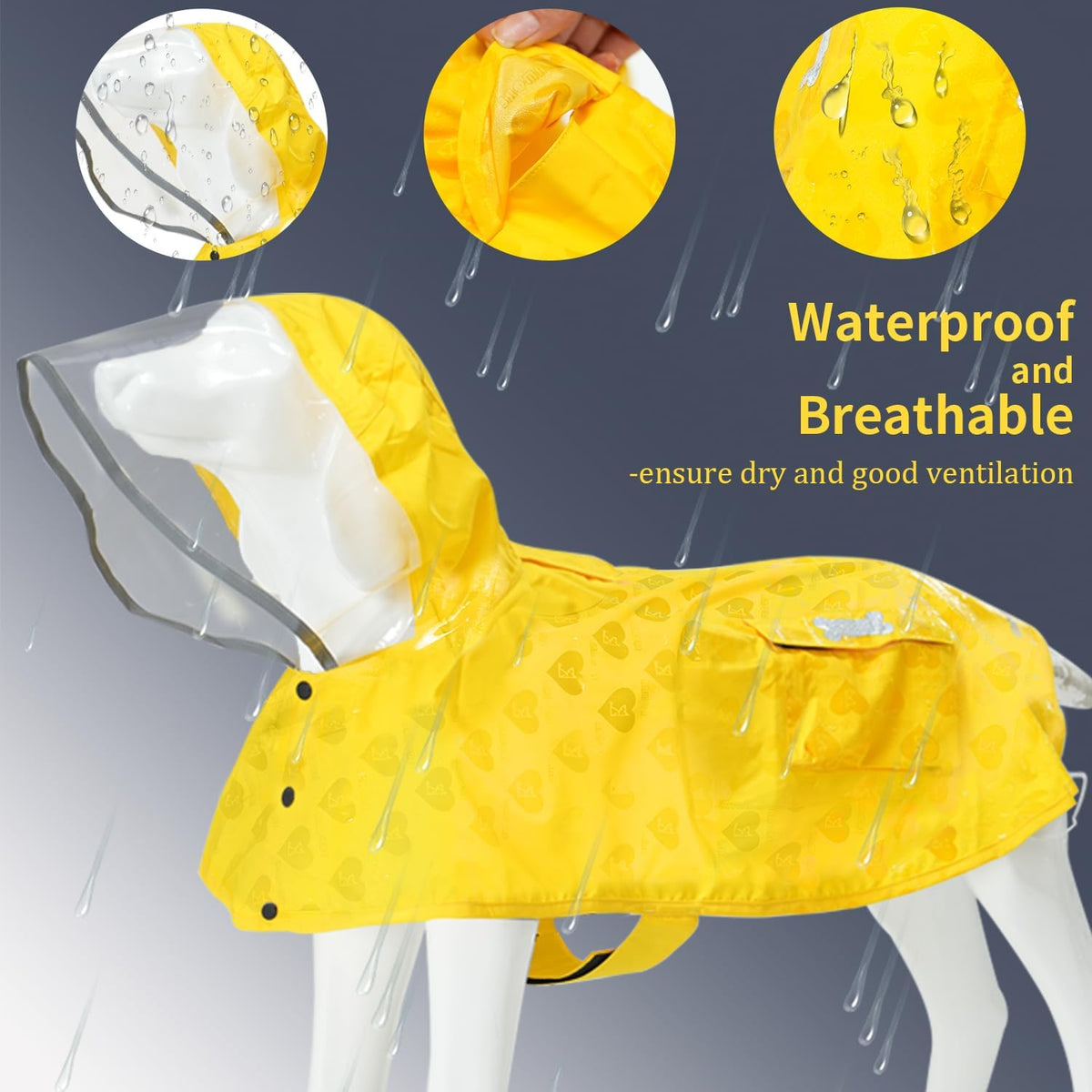 Waterproof Dog Raincoat, Adjustable Reflective Lightweight Pet Rain Clothes with Poncho Hood(Medium, Light Purple)