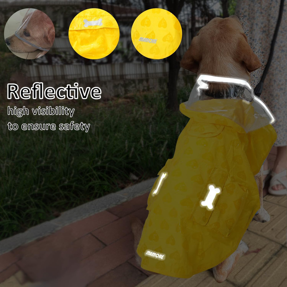 Waterproof Dog Raincoat, Adjustable Reflective Lightweight Pet Rain Clothes with Poncho Hood(Medium, Light Purple)