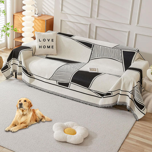 Non Slip Couch Cover Sofa Covers for 3 Cushion Couch Washable sectional Couch Covers for Dogs pet Furniture Protector Couch Cover Blanket for Living Room (Off White, 91"x134")