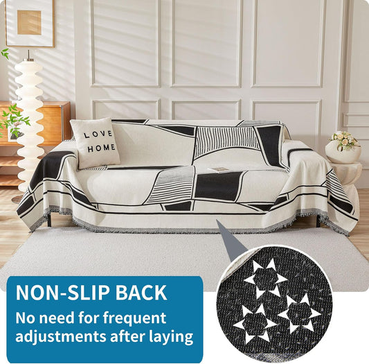 Non Slip Couch Cover Sofa Covers for 3 Cushion Couch Washable sectional Couch Covers for Dogs pet Furniture Protector Couch Cover Blanket for Living Room (Off White, 91"x134")