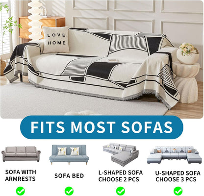 Non Slip Couch Cover Sofa Covers for 3 Cushion Couch Washable sectional Couch Covers for Dogs pet Furniture Protector Couch Cover Blanket for Living Room (Off White, 91"x134")