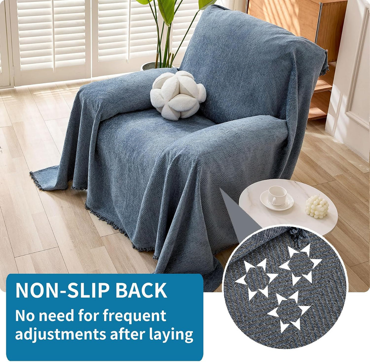 Non Slip Couch Cover Sofa Covers for 3 Cushion Couch Washable sectional Couch Covers for Dogs pet Furniture Protector Couch Cover Blanket for Living Room (Off White, 91"x134")