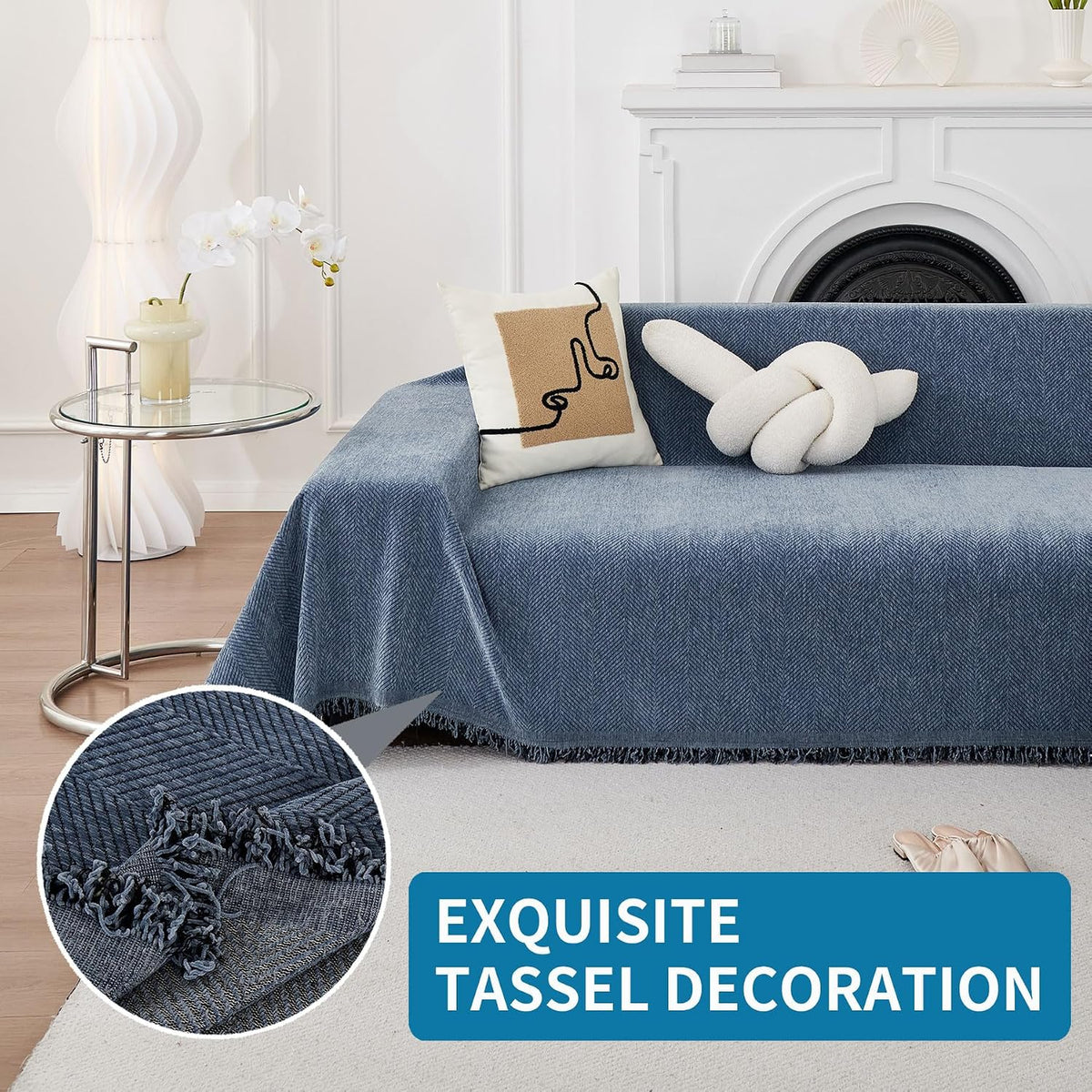 Non Slip Couch Cover Sofa Covers for 3 Cushion Couch Washable sectional Couch Covers for Dogs pet Furniture Protector Couch Cover Blanket for Living Room (Off White, 91"x134")