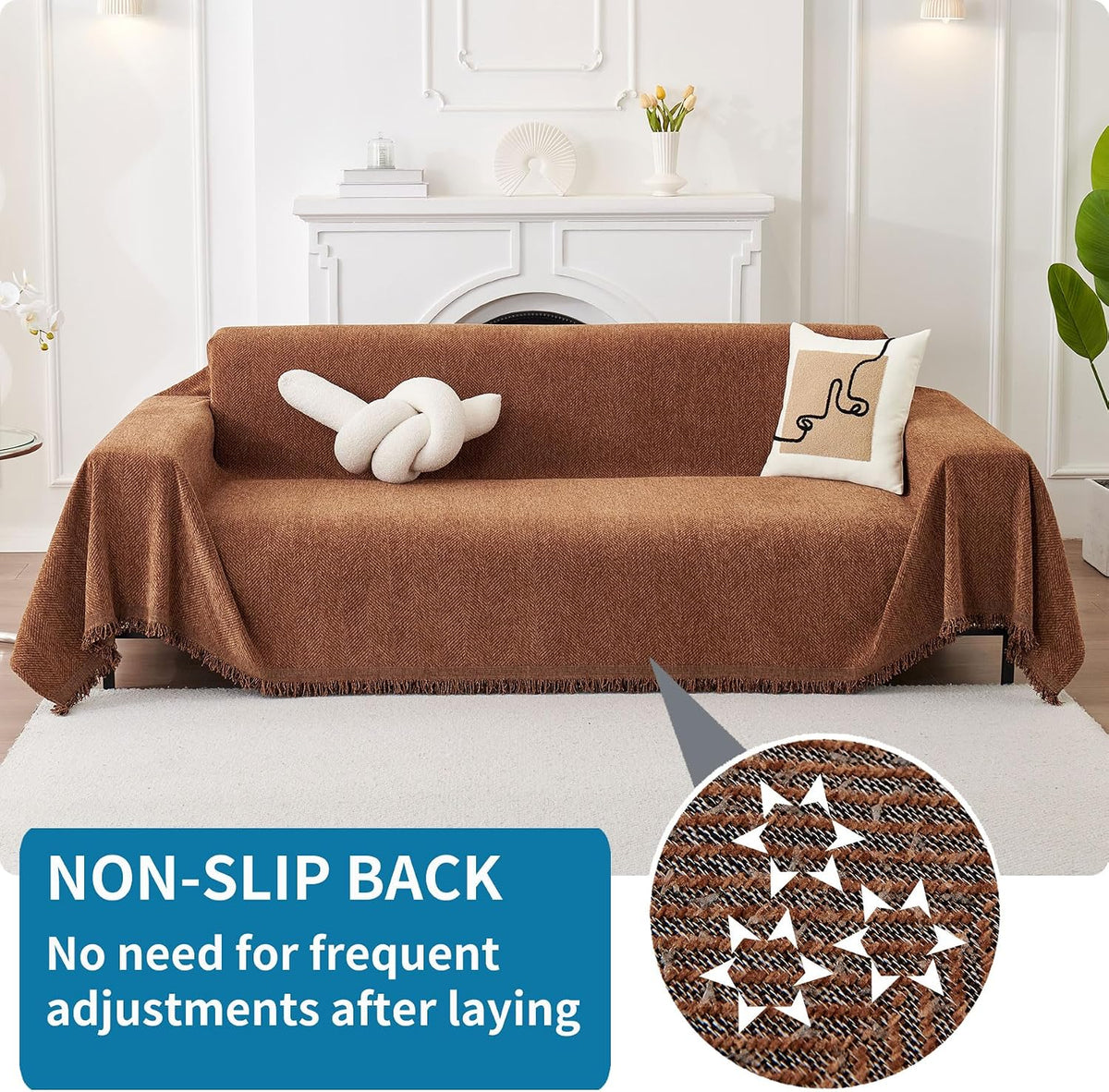 Non Slip Couch Cover Sofa Covers for 3 Cushion Couch Washable sectional Couch Covers for Dogs pet Furniture Protector Couch Cover Blanket for Living Room (Off White, 91"x134")