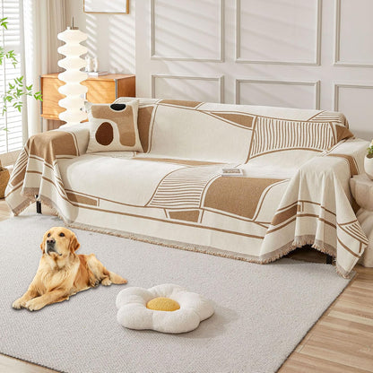 Non Slip Couch Cover Sofa Covers for 3 Cushion Couch Washable sectional Couch Covers for Dogs pet Furniture Protector Couch Cover Blanket for Living Room (Off White, 91"x134")