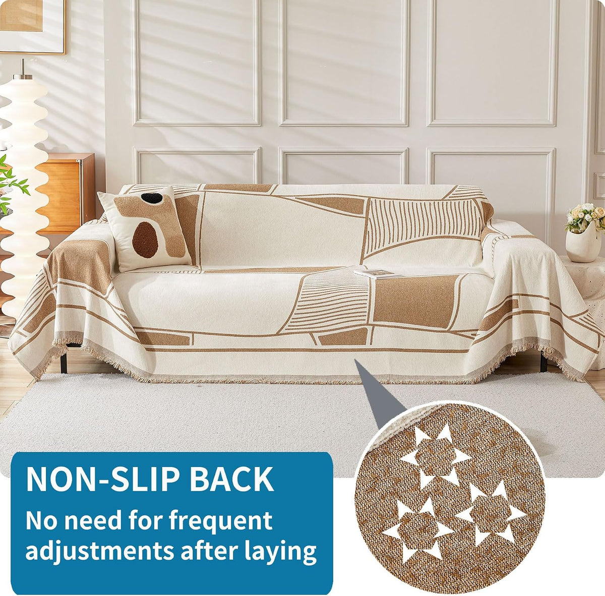 Non Slip Couch Cover Sofa Covers for 3 Cushion Couch Washable sectional Couch Covers for Dogs pet Furniture Protector Couch Cover Blanket for Living Room (Off White, 91"x134")