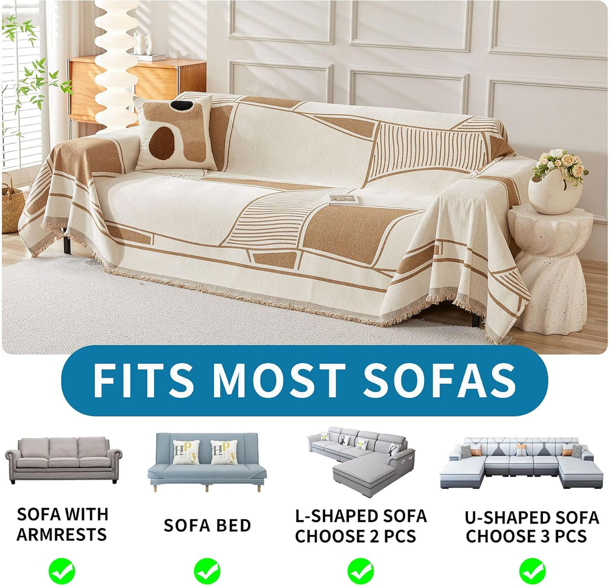 Non Slip Couch Cover Sofa Covers for 3 Cushion Couch Washable sectional Couch Covers for Dogs pet Furniture Protector Couch Cover Blanket for Living Room (Off White, 91"x134")
