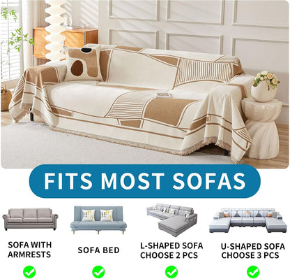 Non Slip Couch Cover Sofa Covers for 3 Cushion Couch Washable sectional Couch Covers for Dogs pet Furniture Protector Couch Cover Blanket for Living Room (Off White, 91"x134")