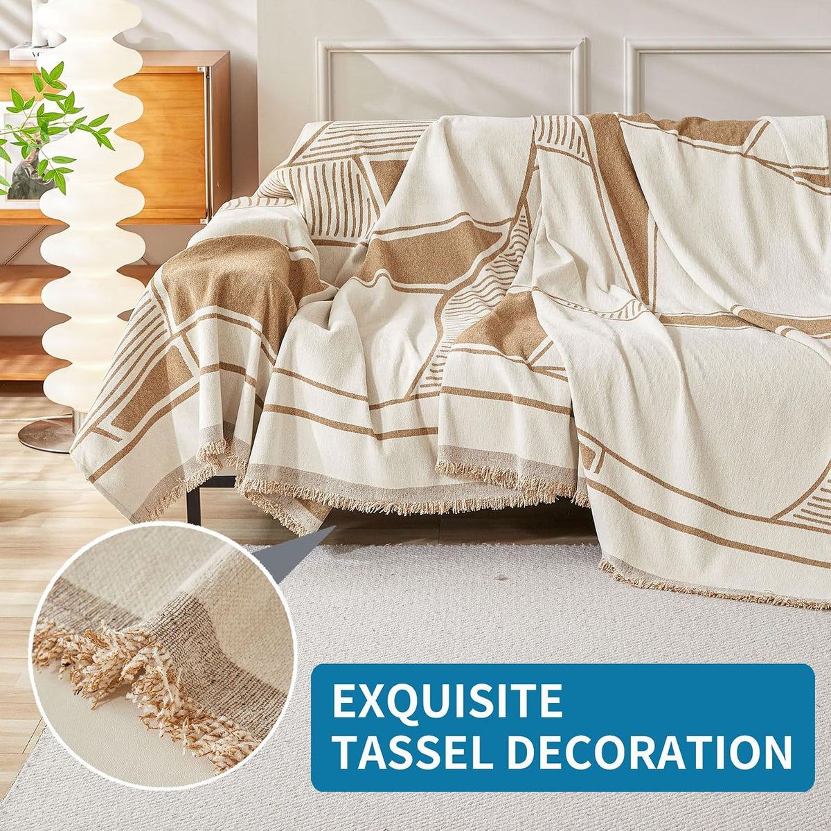 Non Slip Couch Cover Sofa Covers for 3 Cushion Couch Washable sectional Couch Covers for Dogs pet Furniture Protector Couch Cover Blanket for Living Room (Off White, 91"x134")
