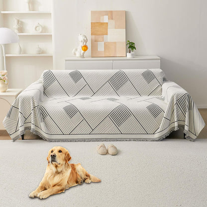 Non Slip Couch Cover Sofa Covers for 3 Cushion Couch Washable sectional Couch Covers for Dogs pet Furniture Protector Couch Cover Blanket for Living Room (Off White, 91"x134")