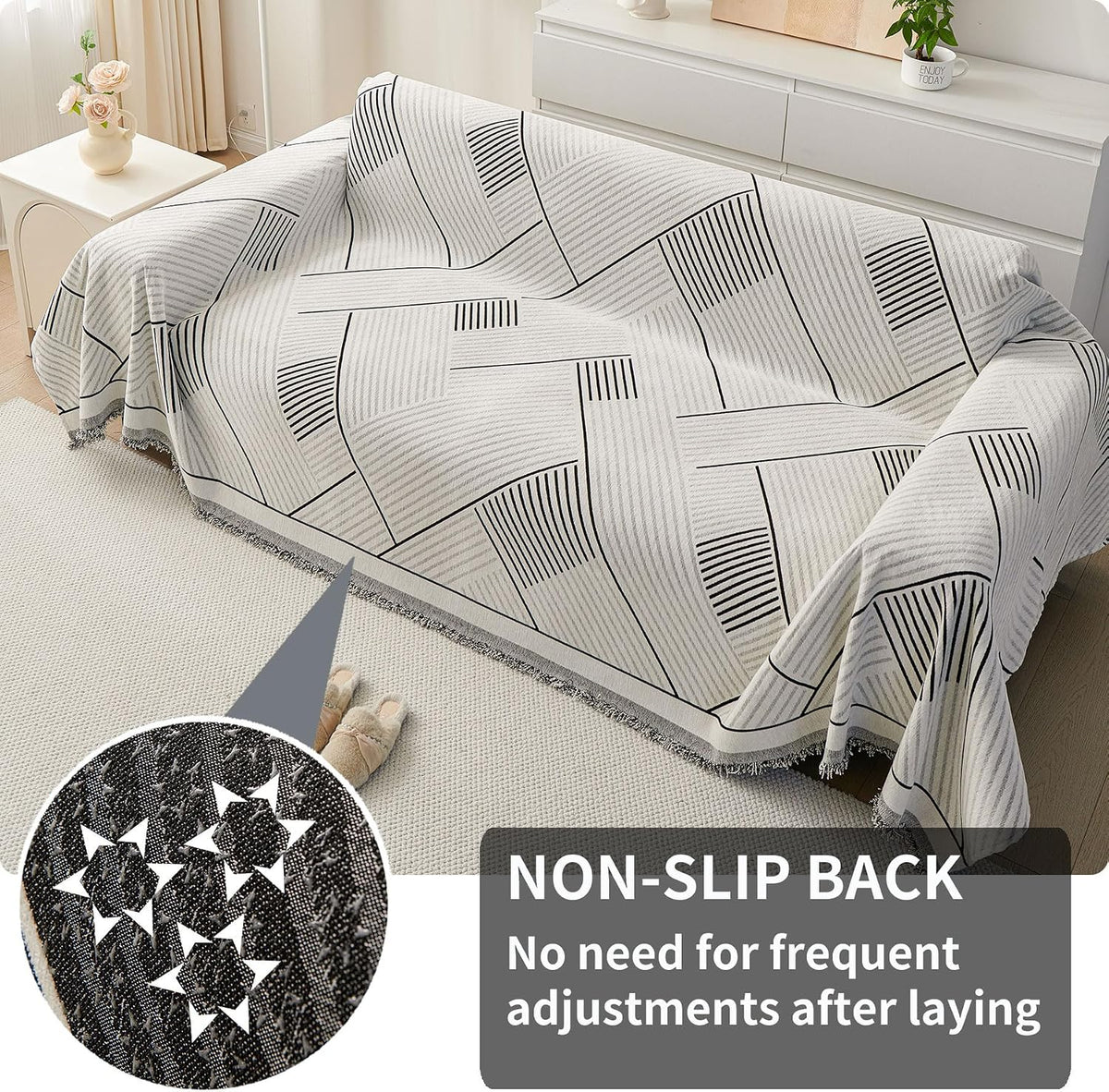 Non Slip Couch Cover Sofa Covers for 3 Cushion Couch Washable sectional Couch Covers for Dogs pet Furniture Protector Couch Cover Blanket for Living Room (Off White, 91"x134")