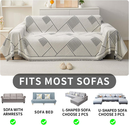 Non Slip Couch Cover Sofa Covers for 3 Cushion Couch Washable sectional Couch Covers for Dogs pet Furniture Protector Couch Cover Blanket for Living Room (Off White, 91"x134")