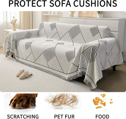 Non Slip Couch Cover Sofa Covers for 3 Cushion Couch Washable sectional Couch Covers for Dogs pet Furniture Protector Couch Cover Blanket for Living Room (Off White, 91"x134")