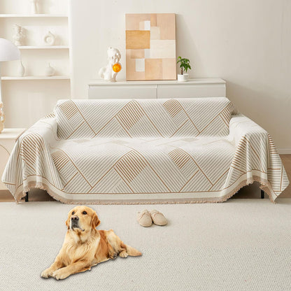 Non Slip Couch Cover Sofa Covers for 3 Cushion Couch Washable sectional Couch Covers for Dogs pet Furniture Protector Couch Cover Blanket for Living Room (Off White, 91"x134")