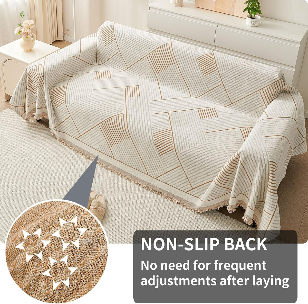 Non Slip Couch Cover Sofa Covers for 3 Cushion Couch Washable sectional Couch Covers for Dogs pet Furniture Protector Couch Cover Blanket for Living Room (Off White, 91"x134")