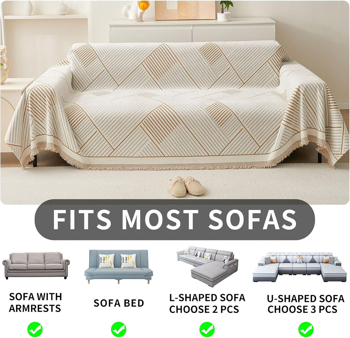 Non Slip Couch Cover Sofa Covers for 3 Cushion Couch Washable sectional Couch Covers for Dogs pet Furniture Protector Couch Cover Blanket for Living Room (Off White, 91"x134")