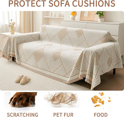 Non Slip Couch Cover Sofa Covers for 3 Cushion Couch Washable sectional Couch Covers for Dogs pet Furniture Protector Couch Cover Blanket for Living Room (Off White, 91"x134")