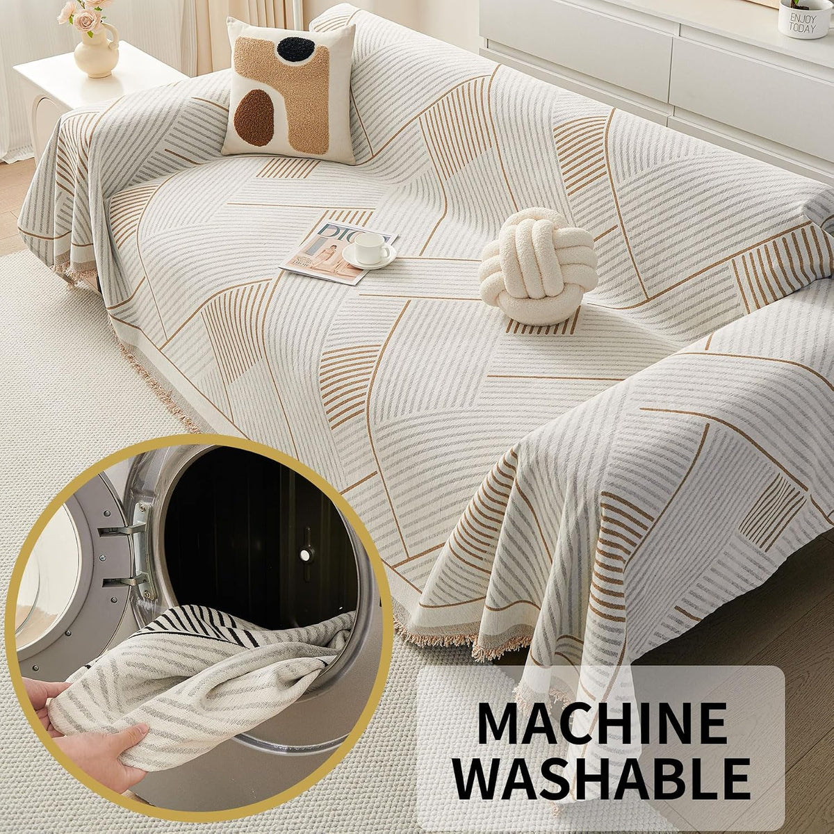 Non Slip Couch Cover Sofa Covers for 3 Cushion Couch Washable sectional Couch Covers for Dogs pet Furniture Protector Couch Cover Blanket for Living Room (Off White, 91"x134")